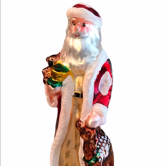 Vintage Glass Santa 12 1/2" Tall Hand Painted Deer - Picture 2 of 10